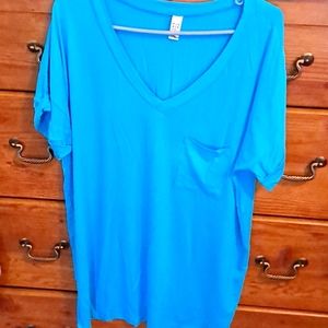Flamingo Tshirt w/pocket, teal color, size Large